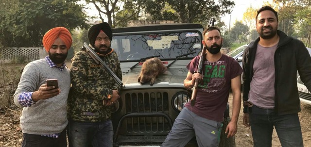 The accused in the February 9, 2017, murder of Akansh Sen, nephew of Himachal Pradesh CM Virbhadra Singh’s wife, on a wild boar hunt. The accused, Harmehtab Singh Gill `Rarewala’ and Balraj Randhawa ,stand on the right in the picture with two friends. (HT PHOTO) The accused in the February 9, 2017, murder of Akansh Sen, nephew of Himachal Pradesh CM Virbhadra Singh’s wife, on a wild boar hunt. The accused, Harmehtab Singh Gill `Rarewala’ and Balraj Randhawa ,stand on the right in the picture with two friends. (HT PHOTO)