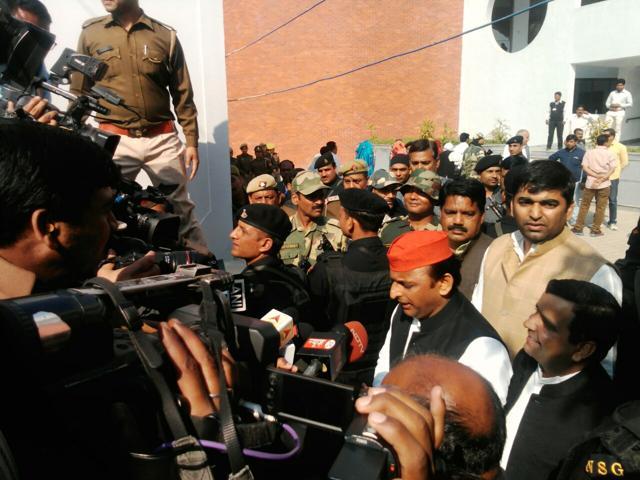 UP chief minister speaks to media after voting in Saifai. (HT Photo) UP chief minister speaks to media after voting in Saifai. (HT Photo)