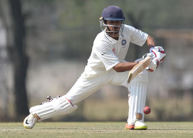 Priyank Panchal plays a shot during the practice match between India A and Bangladesh. (AFP) Priyank Panchal plays a shot during the practice match between India A and Bangladesh. (AFP)