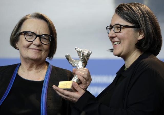 Agnieszka Holland, left, and Kasia Adamik, right, pose for the photographers with their Alfred Bauer Prize silver bear for the film Spoor. (AP) Agnieszka Holland, left, and Kasia Adamik, right, pose for the photographers with their Alfred Bauer Prize silver bear for the film Spoor. (AP)