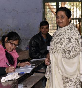 Bahujan Samaj Party chief Mayawati waits to cast her vote in third phase of Uttar Pradesh state elections in Lucknow on Feb. 19. (AP Photo) Bahujan Samaj Party chief Mayawati waits to cast her vote in third phase of Uttar Pradesh state elections in Lucknow on Feb. 19. (AP Photo)