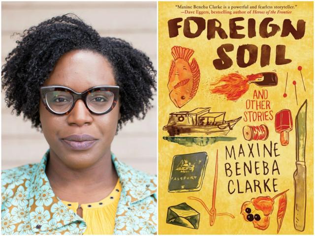 Novelist Maxine Beneba Clarke and the cover of her book Foreign Soul.