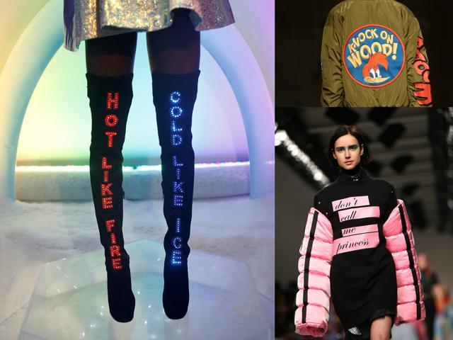 Graphics at work at (Clockwise from L) Sophia Webster, House of Holland and Fyodor Golan. (Reuters) Graphics at work at (Clockwise from L) Sophia Webster, House of Holland and Fyodor Golan. (Reuters)