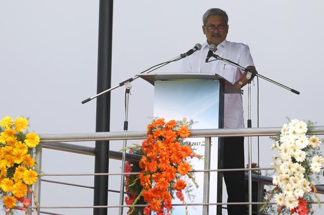 Manohar Parrikar speaks at the opening ceremony of Aero India 2017 at Yelahanka air base in Bengaluru. (AP Photo) Manohar Parrikar speaks at the opening ceremony of Aero India 2017 at Yelahanka air base in Bengaluru. (AP Photo)