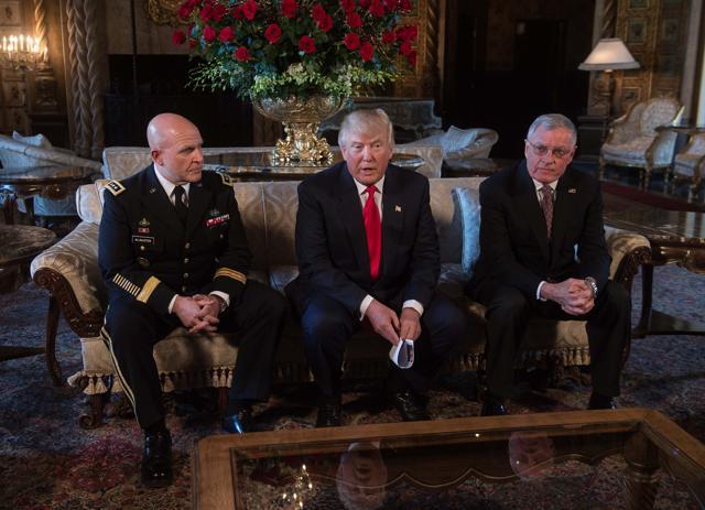 US President Donald Trump (C) announces HR McMaster (L) as his national security adviser and Keith Kellogg (R) as McMaster's chief of staff. (AFP Photo)