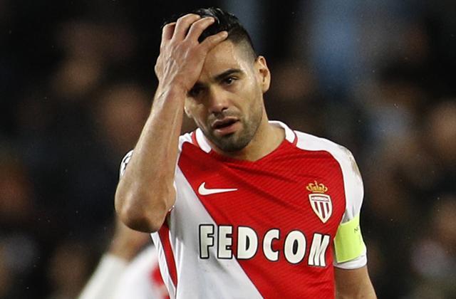 AS Monaco's Radamel Falcao looks dejected after missing a penalty against Manchester City. (REUTERS) AS Monaco's Radamel Falcao looks dejected after missing a penalty against Manchester City. (REUTERS)