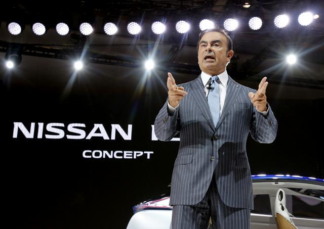 Nissan Motor Co CEO Carlos Ghosn delivers a speech during a presentation at the Tokyo Motor Show. (AP file photo) Nissan Motor Co CEO Carlos Ghosn delivers a speech during a presentation at the Tokyo Motor Show. (AP file photo)