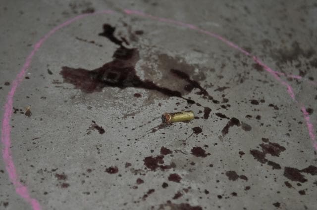 A spent bullet shell found at the crime scene market in Sector 45-C, Chandigarh on Wednesday. (Karun Sharma/HT Photo)