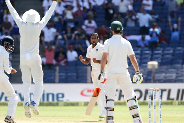 Ravichandran Ashwin got the vital wicket of Australian skipper Steven Smith before the tea break. Catch live cricket score of India vs Australia, Pune Test, here. (BCCI) Ravichandran Ashwin got the vital wicket of Australian skipper Steven Smith before the tea break. Catch live cricket score of India vs Australia, Pune Test, here. (BCCI)