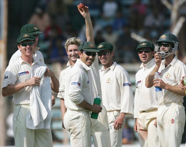 Australia’s Michael Clarke holds up the ball after his five-wicket haul against India in the fourth Test in Mumbai, November 2004. He ended with 6/9. (Getty Images) Australia’s Michael Clarke holds up the ball after his five-wicket haul against India in the fourth Test in Mumbai, November 2004. He ended with 6/9. (Getty Images)