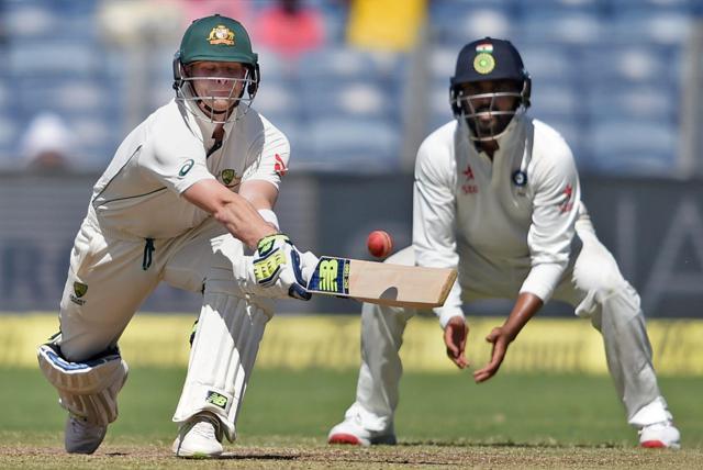 Australian batsman Steve Smith enjoyed three lives on Day 2 of the first Test in Pune on Friday. (PTI) Australian batsman Steve Smith enjoyed three lives on Day 2 of the first Test in Pune on Friday. (PTI)
