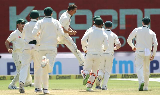 Steve O’Keefe picked up his fourth wicket as India crumbled in Pune. Catch live cricket score of India vs Australia, day 3, here. (BCCI)