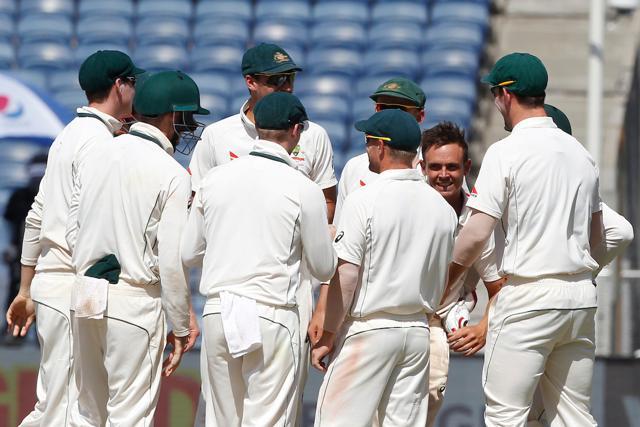 Steve O'Keefe picked up 6/35 in both innings as Australia wrapped up a 333-run win over India in Pune. (BCCI)