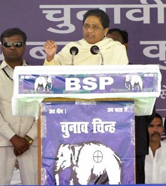 BSP supremo Mayawati speaks at an election rally in Deoria on Saturday. (PTI) BSP supremo Mayawati speaks at an election rally in Deoria on Saturday. (PTI)