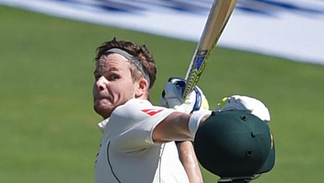 Steve Smith celebrates his century during third day of the first Test. (PTI) Steve Smith celebrates his century during third day of the first Test. (PTI)