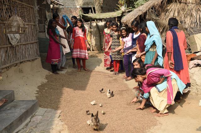 The children’s team against traffickers visit a house in Sandeshkhali village in South 24 Parganas. (Subhankar Chakraborty/HT Photo) The children’s team against traffickers visit a house in Sandeshkhali village in South 24 Parganas. (Subhankar Chakraborty/HT Photo)