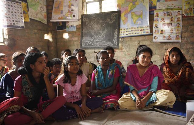 A team of children against trafficking during a meeting in Sandeshkhali village in South 24 Parganas. (Subhankar Chakraborty/HT Photo) A team of children against trafficking during a meeting in Sandeshkhali village in South 24 Parganas. (Subhankar Chakraborty/HT Photo)