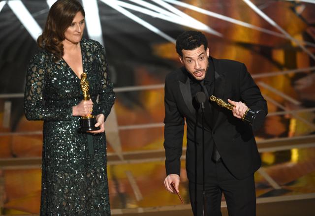 Ezra Edelman, right, and Caroline Waterlow accept the award for best documentary feature for OJ.: Made in America at the Oscars. (Chris Pizzello/Invision/AP) Ezra Edelman, right, and Caroline Waterlow accept the award for best documentary feature for OJ.: Made in America at the Oscars. (Chris Pizzello/Invision/AP)
