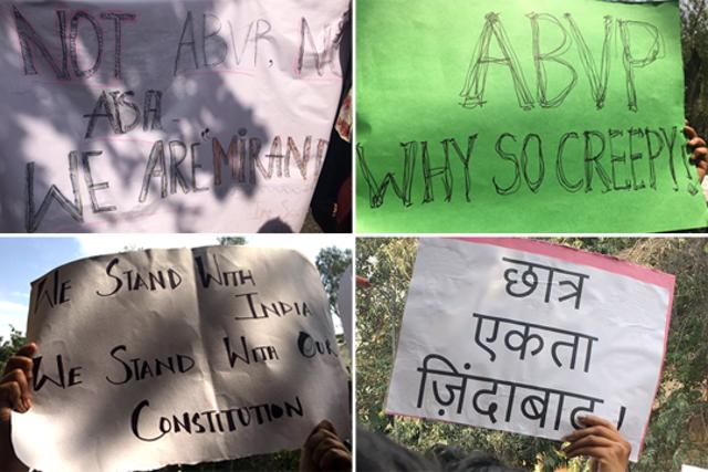 Some of the posters seen at the protest by students in North Campus. Some of the posters seen at the protest by students in North Campus.