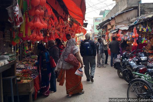 The saffron-tinted market at Ayodhya has 100-odd shops selling scarves, prayer beads, toy maces and other religious paraphernalia. The saffron-tinted market at Ayodhya has 100-odd shops selling scarves, prayer beads, toy maces and other religious paraphernalia.