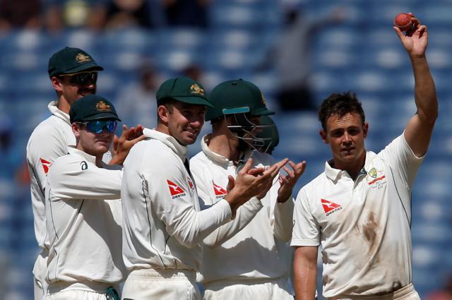 Steve O’Keefe‘s match haul of 12/70 helped Australia beat India by 333 runs in the first Test in Pune. The Pune pitch has been rated poor by International Cricket Council match referee Chris Board in his report. (REUTERS) Steve O’Keefe‘s match haul of 12/70 helped Australia beat India by 333 runs in the first Test in Pune. The Pune pitch has been rated poor by International Cricket Council match referee Chris Board in his report. (REUTERS)