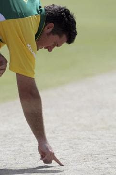Graeme Smith of South Africa inspects the Kanpur pitch during a practice session ahead of the third Test against India. The pitch was later rated poor by the International Cricket Council. (Getty Images) Graeme Smith of South Africa inspects the Kanpur pitch during a practice session ahead of the third Test against India. The pitch was later rated poor by the International Cricket Council. (Getty Images)