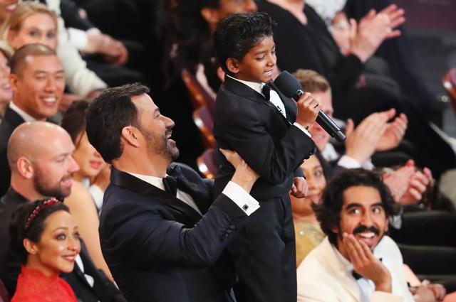 A Kodak moment -- Jimmy Kimmel lifts Sunny Pawar. (REUTERS) A Kodak moment -- Jimmy Kimmel lifts Sunny Pawar. (REUTERS)