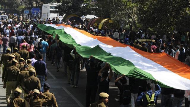 Members of ABVP took out a ‘Tiranga March’ on campus. Members of ABVP took out a ‘Tiranga March’ on campus.