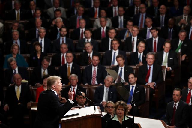 US President Donald Trump addresses a joint session of the US Congress on Tuesday in the House chamber of the US Capitol in Washington, DC. (AFP photo) US President Donald Trump addresses a joint session of the US Congress on Tuesday in the House chamber of the US Capitol in Washington, DC. (AFP photo)