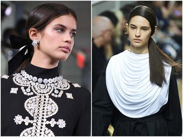 Models wearing low ponytails at the fashion shows of Tory Burch (L) and JW Anderson. (AFP) Models wearing low ponytails at the fashion shows of Tory Burch (L) and JW Anderson. (AFP)