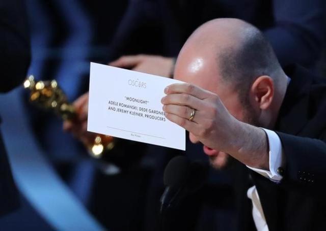 Producer Jordan Horowitz holds up the card for the Best Picture winner Moonlight. (Reuters) Producer Jordan Horowitz holds up the card for the Best Picture winner Moonlight. (Reuters)