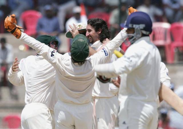 Adam Gilchrst of Australia celebrates the final wicket with team mates during day five of the first Test against India. (Getty Images) Adam Gilchrst of Australia celebrates the final wicket with team mates during day five of the first Test against India. (Getty Images)