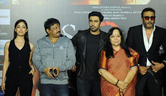 Yami Gautam, director Ram Gopal Varma, actor Amit Sadh, actress Rohini Hathangadi and actor Jackie Shroff during the trailer launch of Sarkar 3. (AFP)