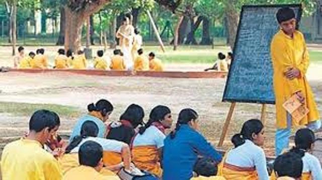 Class going on in natural surroundings in a school in Santiniketan. (HT Photo) Class going on in natural surroundings in a school in Santiniketan. (HT Photo)