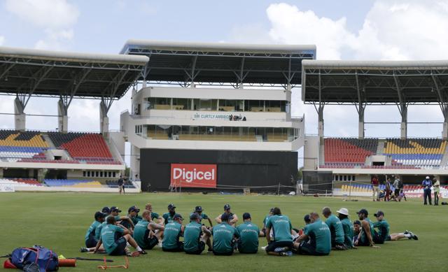 England's cricket team at the Sir Vivian Richards Stadium in North Sound, Antigua, Thursday. (AP) England's cricket team at the Sir Vivian Richards Stadium in North Sound, Antigua, Thursday. (AP)