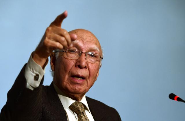 Sartaz Aziz said the Pakistan government has sent a list of questions about Jadhav to India. (AFP) Sartaz Aziz said the Pakistan government has sent a list of questions about Jadhav to India. (AFP)