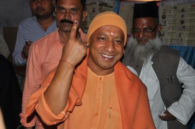 Yogi Adityanath after voting in Gorapkhpur. (HT Photo) Yogi Adityanath after voting in Gorapkhpur. (HT Photo)