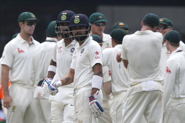 Virat Kohli waiting for third umpire’s decision in Bangalore on Saturday. (BCCI)