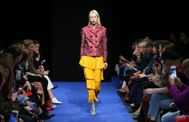 A colourblocked ensemble by Osman during a London Fashion Week showcase in the British capital. (AFP/Daniel Leal-Olivas)