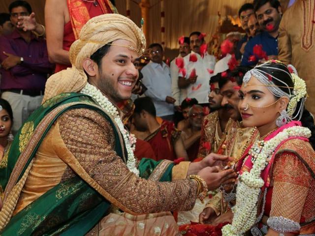 Bramhani, daughter of mining baron G Janardhan Reddy, and Rajeev Reddy, son of an Andhra Pradesh-based businessman, at their wedding in Bengaluru on Wednesday (HT Photo) Bramhani, daughter of mining baron G Janardhan Reddy, and Rajeev Reddy, son of an Andhra Pradesh-based businessman, at their wedding in Bengaluru on Wednesday (HT Photo)