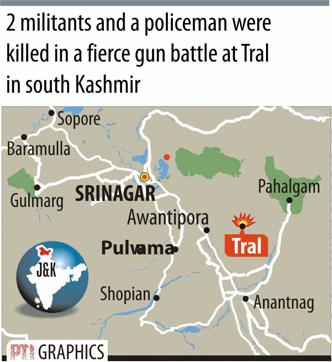 A map showing the location of Tral where the encounter took place. (PTI) A map showing the location of Tral where the encounter took place. (PTI)