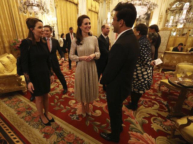 Britain's Kate, the Duchess of Cambridge, centre, talks to chef Vikas Khanna during a reception to mark the launch of the UK-India Year of Culture 2017 at Buckingham Palace, in London, on February 27. (AP) Britain's Kate, the Duchess of Cambridge, centre, talks to chef Vikas Khanna during a reception to mark the launch of the UK-India Year of Culture 2017 at Buckingham Palace, in London, on February 27. (AP)