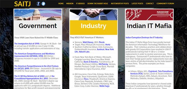 A screen grab from the website SaveAmericanITJobs.org referring to Indian IT cos as the ‘Indian IT Mafia’. A screen grab from the website SaveAmericanITJobs.org referring to Indian IT cos as the ‘Indian IT Mafia’.