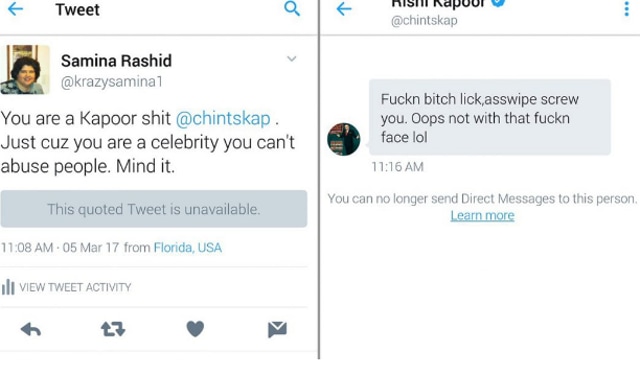 A screenshot of what Rishi Kapoor wrote back to one of his followers who trolled him.