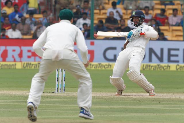 Cheteshwar Pujara bats during day three of the second test match between India and Australia. (BCCI)