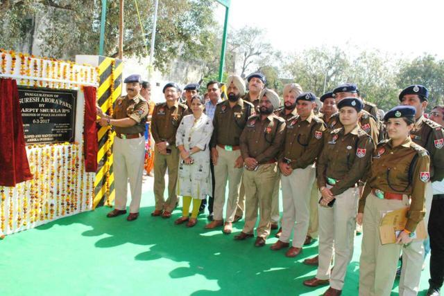 Police commissioner Arpit Shukla inaugurating Suresh Arora Park in police lines in Jalandhar. (HT File Photo)