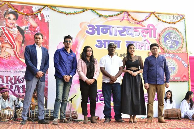 Swara Bhaskar, director Avinash Das and crew of the film at the music launch of Anaarkali of Aarah, in New Delhi, on March 6. (IANS)