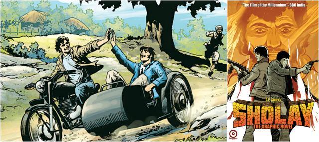 A still from the graphic novel adapted from the film, Sholay. (HT Photo) A still from the graphic novel adapted from the film, Sholay. (HT Photo)