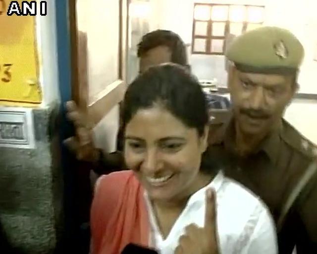 Union minister Anupriya Patel after casting her vote in Mirzapur. (ANI ) Union minister Anupriya Patel after casting her vote in Mirzapur. (ANI )