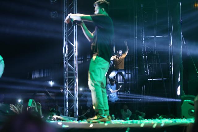 Students even climbed onto stage railings at the fest. (Rajesh Kashyap/HT Photo)